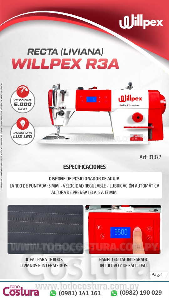 RECTA (LIVIANA) WILLPEX R3A (MOTOR INCORPORADO)